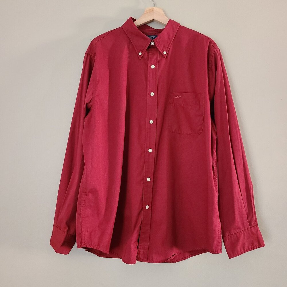 Dockers Burgundy Button Down Shirt XL Long Sleeve 100% Cotton No Wrinkle